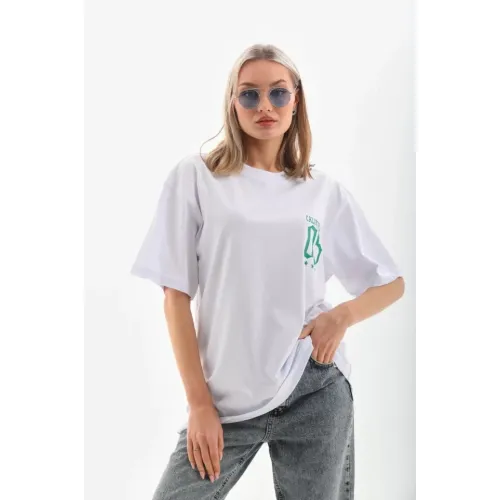 Unisex Baskılı Oversize T-Shirt - Beyaz Unisex Baskılı Oversize T-Shirt - Beyaz