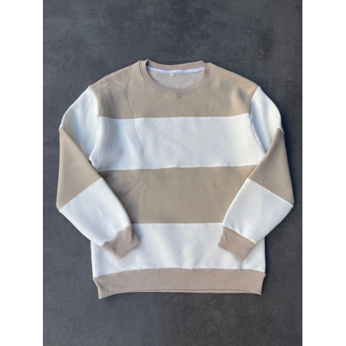 Parçalı Bisiklet Yaka Baskılı SweatShirt - Bej Parçalı Bisiklet Yaka Baskılı SweatShirt - Bej