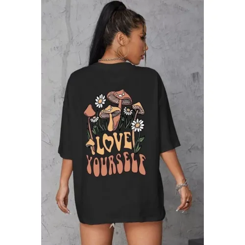 Unisex Baskılı Oversize T-Shirt - Siyah Unisex Baskılı Oversize T-Shirt - Siyah