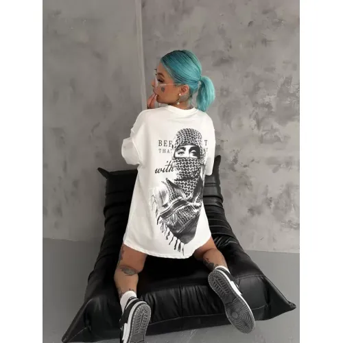 Unisex Baskılı Oversize T-Shirt - Beyaz Unisex Baskılı Oversize T-Shirt - Beyaz