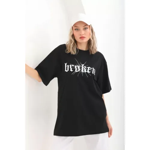Unisex Baskılı Oversize T-Shirt - Siyah Unisex Baskılı Oversize T-Shirt - Siyah