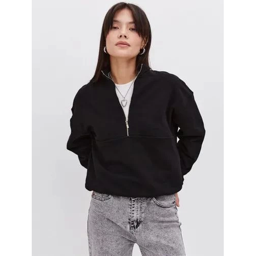 Oversize Yarım Farmuarlı Yakalı Basic SweatShirt - Siyah Oversize Yarım Farmuarlı Yakalı Basic SweatShirt - Siyah