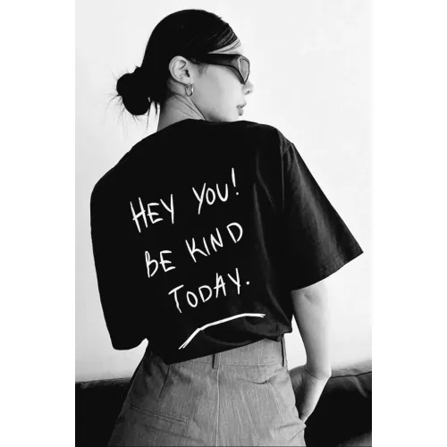 Unisex Baskılı Oversize T-Shirt - Siyah Unisex Baskılı Oversize T-Shirt - Siyah
