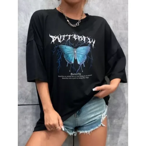 Unisex Baskılı Oversize T-Shirt - Siyah Unisex Baskılı Oversize T-Shirt - Siyah