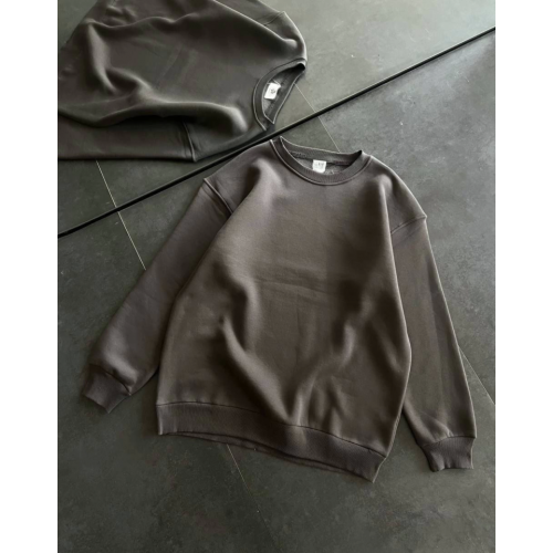 Kışlık Bisiklet Yaka Üç İplik Basic SweatShirt - Füme Kışlık Bisiklet Yaka Üç İplik Basic SweatShirt - Füme