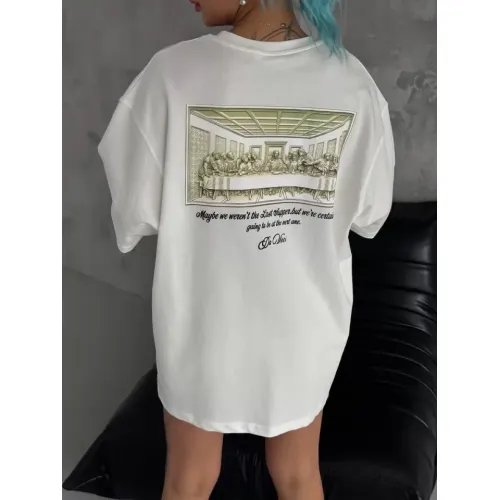 Unisex Baskılı Oversize T-Shirt - Beyaz