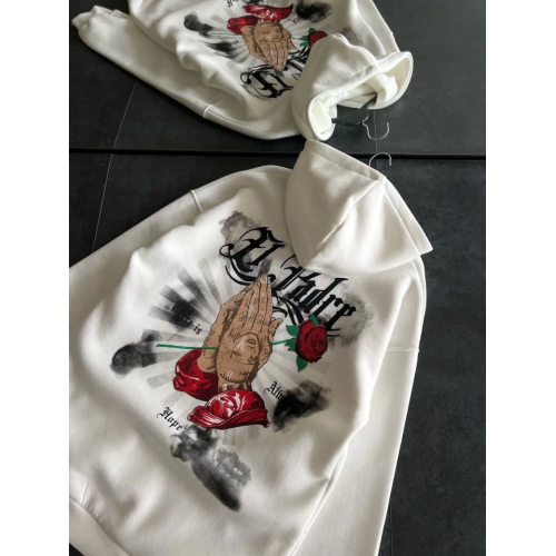 Üç İplik Penye Uzun Kol Kapşonlu Baskılı SweatShirt - Beyaz Üç İplik Penye Uzun Kol Kapşonlu Baskılı SweatShirt - Beyaz