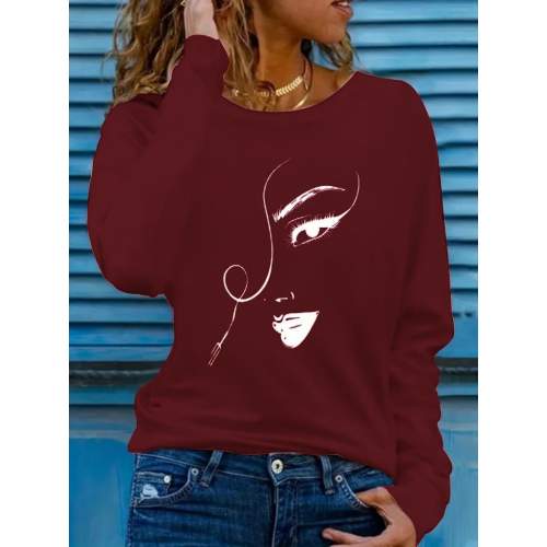 Kadın Uzun Kollu Bisiklet Yaka Yüz Desenli Viskon Bluz Kadın Uzun Kollu Bisiklet Yaka Yüz Desenli Viskon Bluz