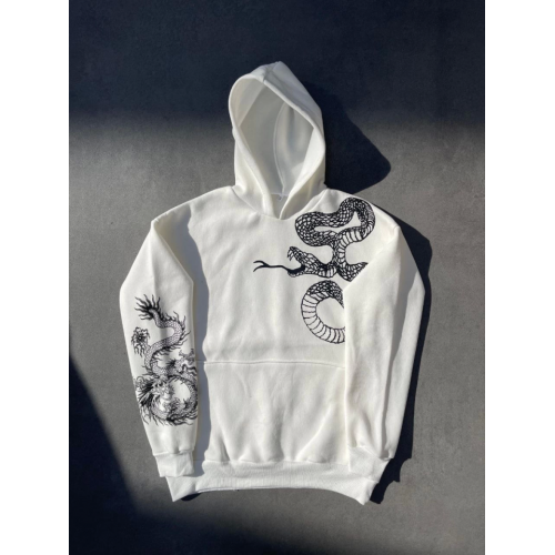 Uzun Kol Kapşonlu Baskılı SweatShirt - Beyaz Uzun Kol Kapşonlu Baskılı SweatShirt - Beyaz