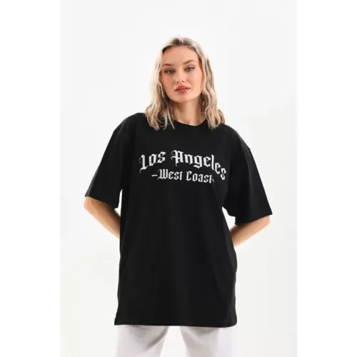 Unisex Baskılı Oversize T-Shirt - Siyah Unisex Baskılı Oversize T-Shirt - Siyah