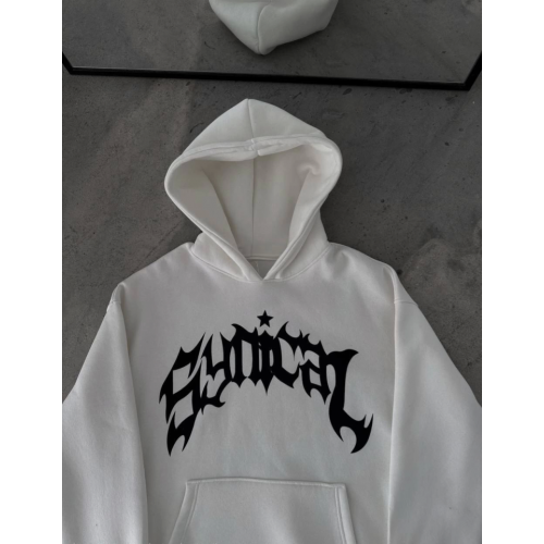 Üç İplik Kapşonlu Baskılı Oversize SweatShirt-  Beyaz Üç İplik Kapşonlu Baskılı Oversize SweatShirt-  Beyaz