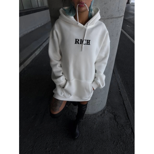 Uzun Kol Kapşonlu Göğüs Baskılı SweatShirt - Beyaz Uzun Kol Kapşonlu Göğüs Baskılı SweatShirt - Beyaz