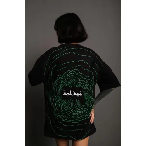 Bisiklet Yakalı Sırt Baskılı Oversize T-Shirt - Siyah Bisiklet Yakalı Sırt Baskılı Oversize T-Shirt - Siyah