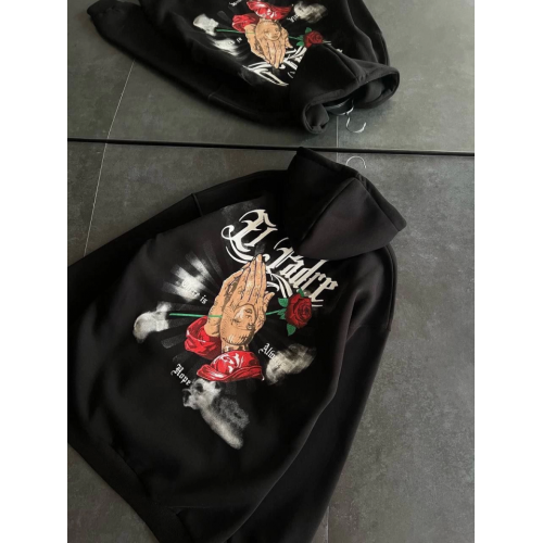 Üç İplik Penye Uzun Kol Kapşonlu Baskılı SweatShirt - Siyah Üç İplik Penye Uzun Kol Kapşonlu Baskılı SweatShirt - Siyah