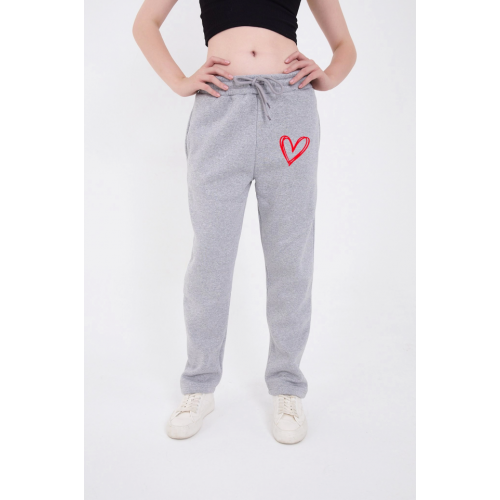 Oversize Boru Paça Baskılı Eşofman Pantolon - Gri