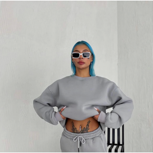 Kışlık Bisiklet Yaka Üç İplik Basic SweatShirt - Gri Kışlık Bisiklet Yaka Üç İplik Basic SweatShirt - Gri