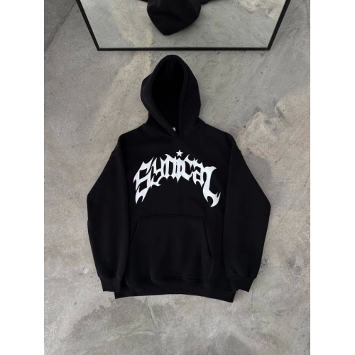 Üç İplik Kapşonlu Baskılı Oversize SweatShirt- Siyah Üç İplik Kapşonlu Baskılı Oversize SweatShirt- Siyah