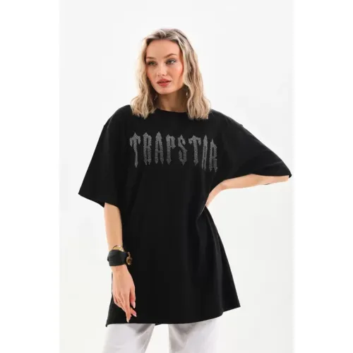 Unisex Taş Desenli Oversize T-Shirt - Siyah Unisex Taş Desenli Oversize T-Shirt - Siyah