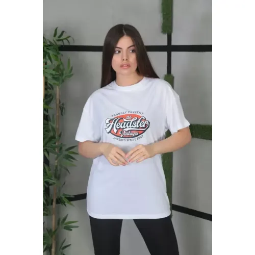 Unisex Baskılı Oversize T-Shirt - Beyaz Unisex Baskılı Oversize T-Shirt - Beyaz
