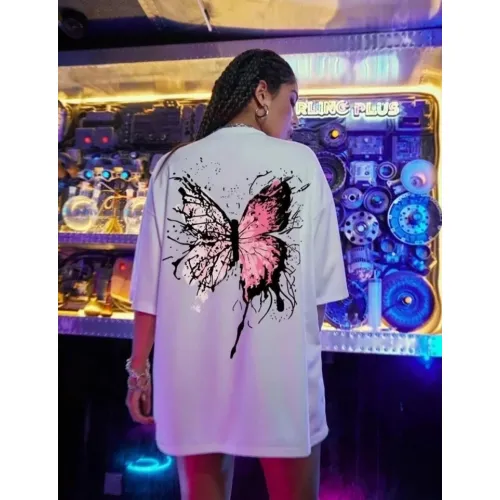 Unisex Baskılı Oversize T-Shirt - Beyaz Unisex Baskılı Oversize T-Shirt - Beyaz
