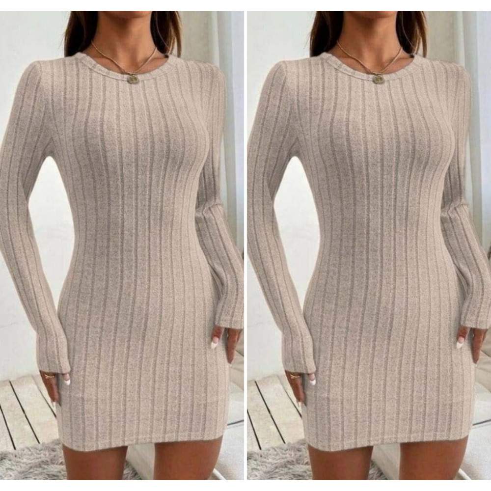 Kadın Uzun Kollu Bisiklet Yaka şardonlu Kalın Fitilli Kaşkorse Mini Boy Elbise