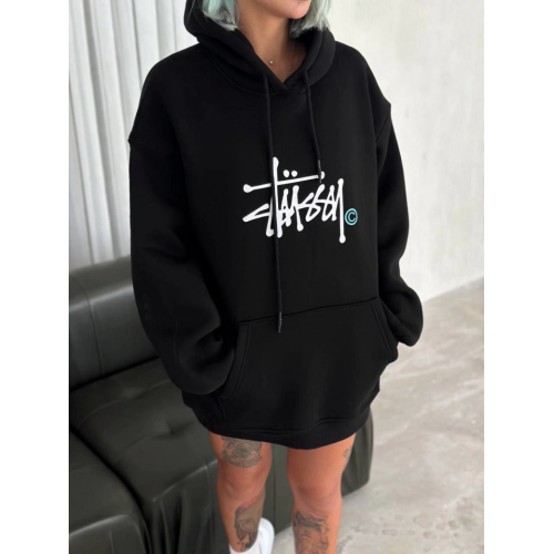 Üç İplik Kapşonlu Baskılı SweatShirt - Siyah Üç İplik Kapşonlu Baskılı SweatShirt - Siyah