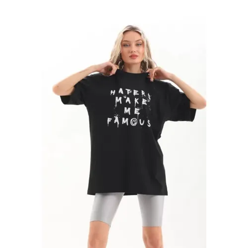 Unisex Baskılı Oversize T-Shirt - Siyah Unisex Baskılı Oversize T-Shirt - Siyah