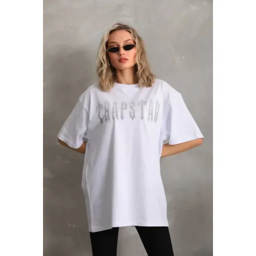 Unisex Taş Desenli Oversize T-Shirt - Beyaz Unisex Taş Desenli Oversize T-Shirt - Beyaz