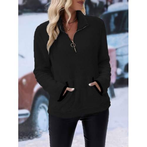 Kadın Uzun Kollu önden Fermuarlı Cepli Peluş Sweat Kadın Uzun Kollu önden Fermuarlı Cepli Peluş Sweat