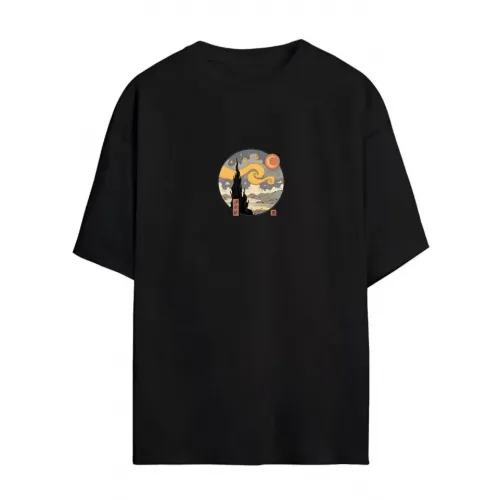 Unisex Baskılı Oversize T-Shirt - Siyah Unisex Baskılı Oversize T-Shirt - Siyah