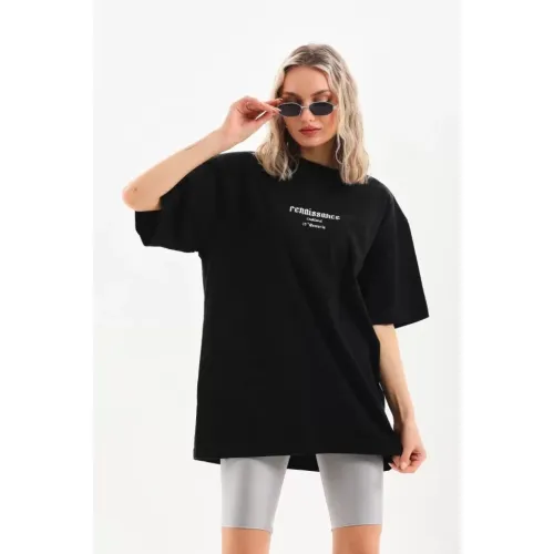 Unisex Baskılı Oversize T-Shirt - Siyah Unisex Baskılı Oversize T-Shirt - Siyah