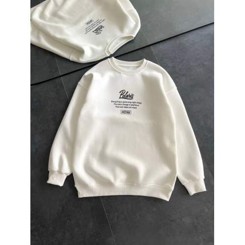 Kışlık Bisiklet Yaka Ön Ve Arka Baskılı SweatShirt - Beyaz Kışlık Bisiklet Yaka Ön Ve Arka Baskılı SweatShirt - Beyaz