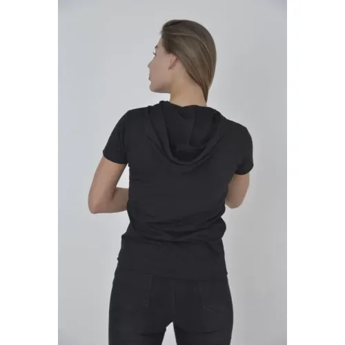 Kapşonlu Slim Fit T-shirt - Siyah Kapşonlu Slim Fit T-shirt - Siyah