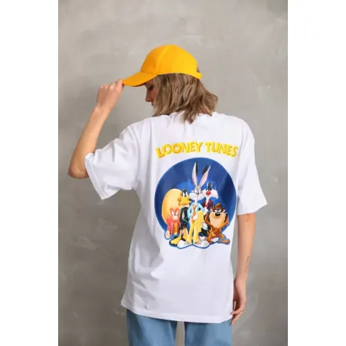 Unisex Baskılı Oversize T-Shirt - Beyaz Unisex Baskılı Oversize T-Shirt - Beyaz