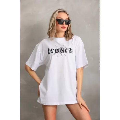 Unisex Baskılı Oversize T-Shirt - Beyaz Unisex Baskılı Oversize T-Shirt - Beyaz