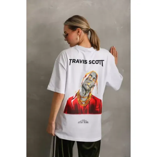 Unisex Baskılı Oversize T-Shirt - Beyaz Unisex Baskılı Oversize T-Shirt - Beyaz