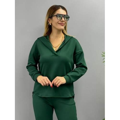Kadın Uzun Kol V Yaka Kapüşon Detay Sweat Ve Yüksel Bel Eşofman Ikili Takım Kadın Uzun Kol V Yaka Kapüşon Detay Sweat Ve Yüksel Bel Eşofman Ikili Takım
