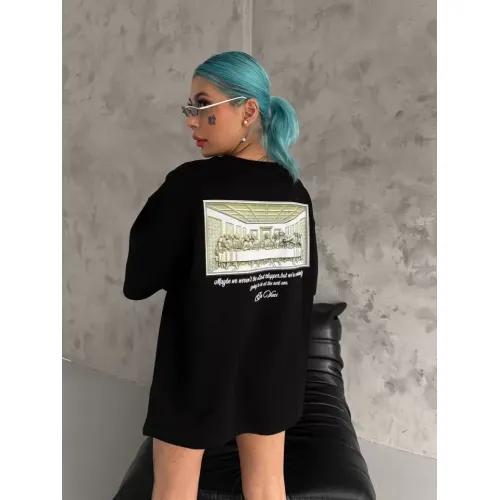 Unisex Baskılı Oversize T-Shirt - Siyah Unisex Baskılı Oversize T-Shirt - Siyah