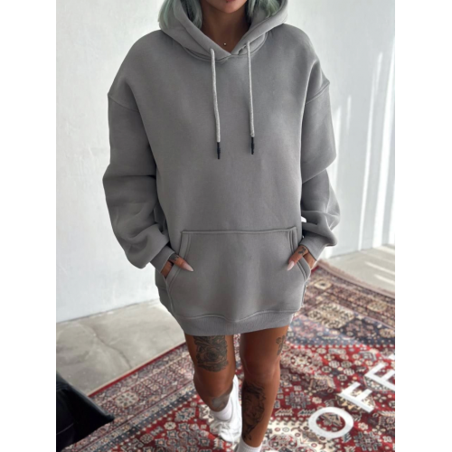 Kapşonlu Üç İplik Penye Basic SweatShirt - Boyalı Gri Kapşonlu Üç İplik Penye Basic SweatShirt - Boyalı Gri