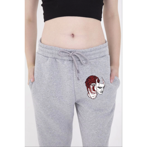 Lastikli Baskılı Eşofman Pantolon - Gri Lastikli Baskılı Eşofman Pantolon - Gri