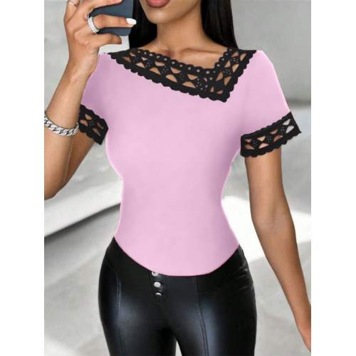 Kadın Kısa Kollu Dantel Yaka Viskon Bluz Kadın Kısa Kollu Dantel Yaka Viskon Bluz