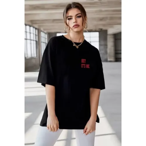 Unisex Baskılı Oversize T-Shirt - Siyah Unisex Baskılı Oversize T-Shirt - Siyah