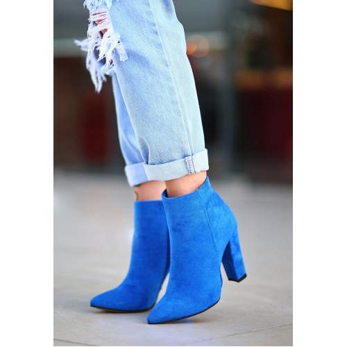 Saks Mavisi Süet Topuklu Bot Saks Mavisi Süet Topuklu Bot