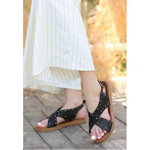 Siyah Deri Sandalet Siyah Deri Sandalet