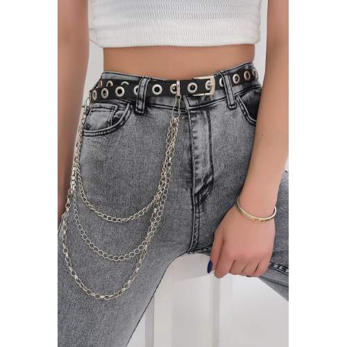 Zincir Aksesuarlı Kemer Siyah Zincir Aksesuarlı Kemer Siyah