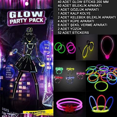 Glow Parti Seti 152 Parçalık Lüks Glow  Kostüm Seti Glow Parti Seti 152 Parçalık Lüks Glow  Kostüm Seti