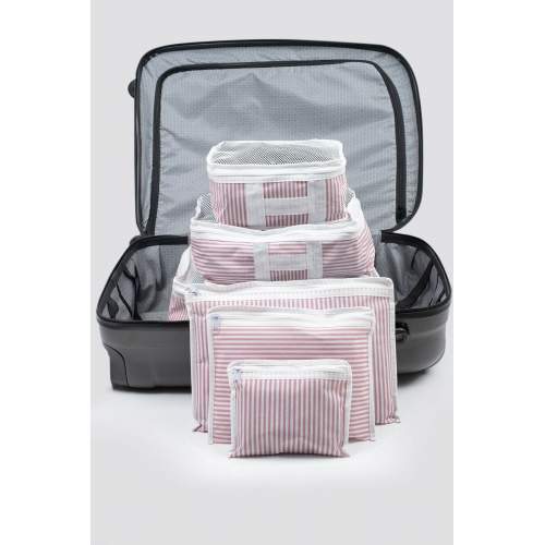 6 Parça Valiz Organizer Seti - Pembe Beyaz Çizgili