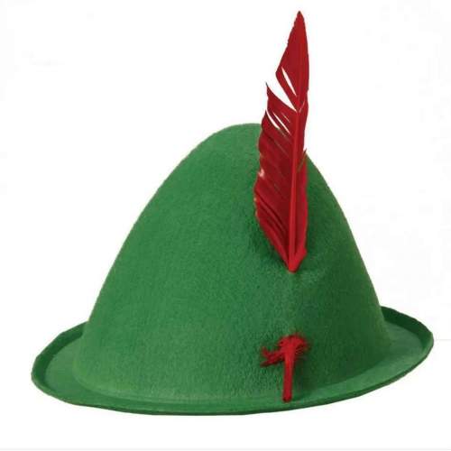 Yeşil Renk Kırmızı Tüylü Peter Pan Şapkası Robin Hood Şapkası 24X23 cm Yeşil Renk Kırmızı Tüylü Peter Pan Şapkası Robin Hood Şapkası 24X23 cm