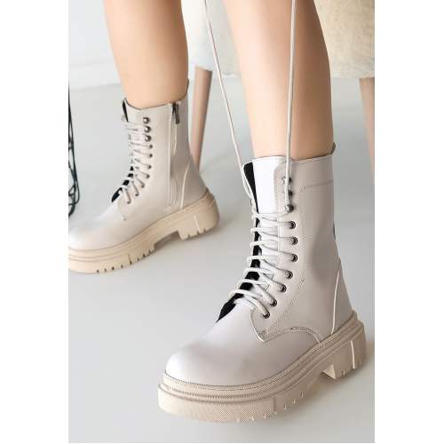 Bej Cilt Bağcıklı Bot Bej Cilt Bağcıklı Bot