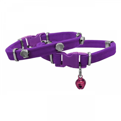 Kadife Kedi Boyun Tasması Midyeli 20-32 cm Mor Kadife Kedi Boyun Tasması Midyeli 20-32 cm Mor